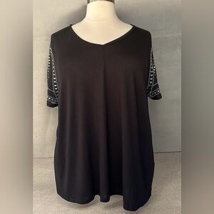 NWT!Anthology Black V-Neck Top with Embellished Sleeves Size 26 or 3X